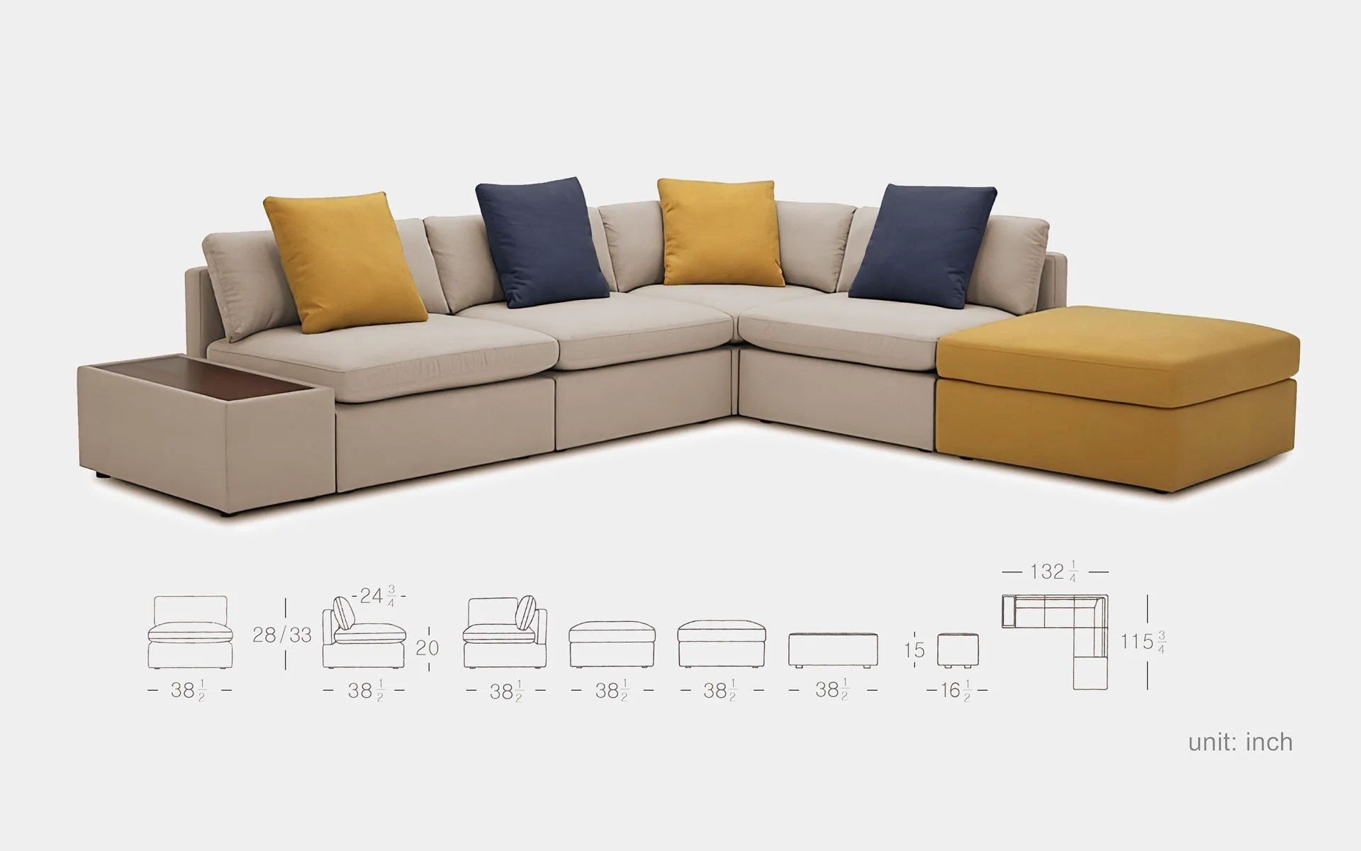Dente di Leone 6pc Modular Modern Fabric Sectional Sofa - Image 16