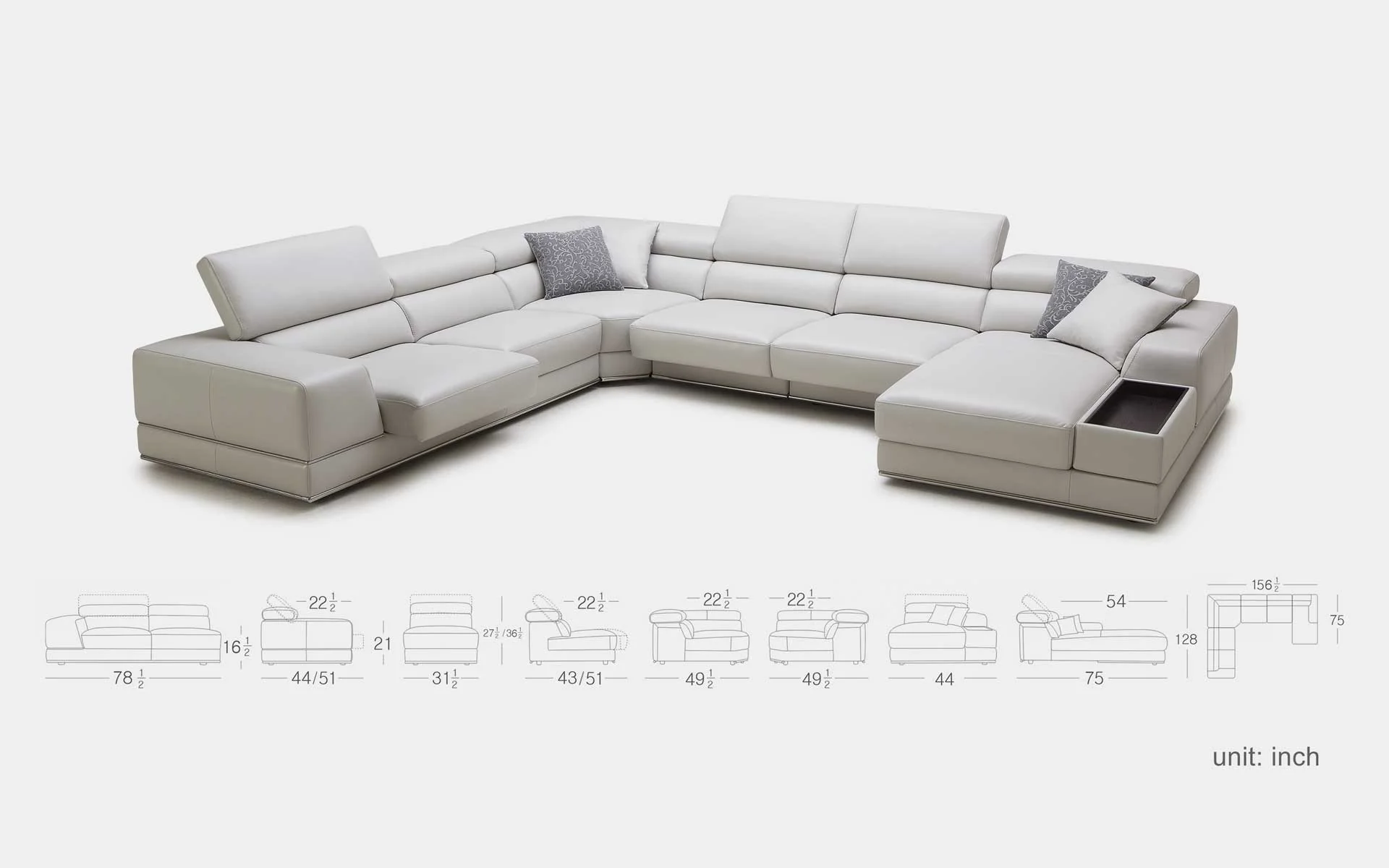 Geranium 6pc Modern Motion Leather Sectional with Storage - Image 8