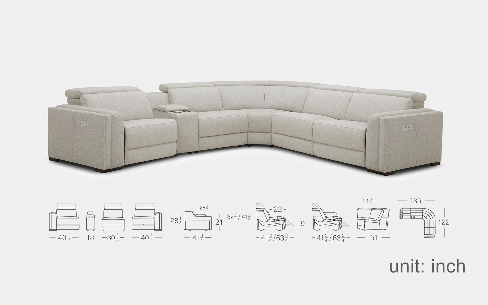 Narciso 6pc Modern Motion L Shape Reclining Sectional - Image 14