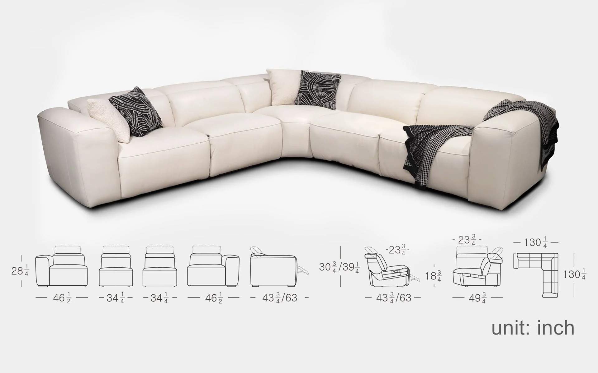 Rosabella 5pc Modern Leather Reclining Sectional - Image 3